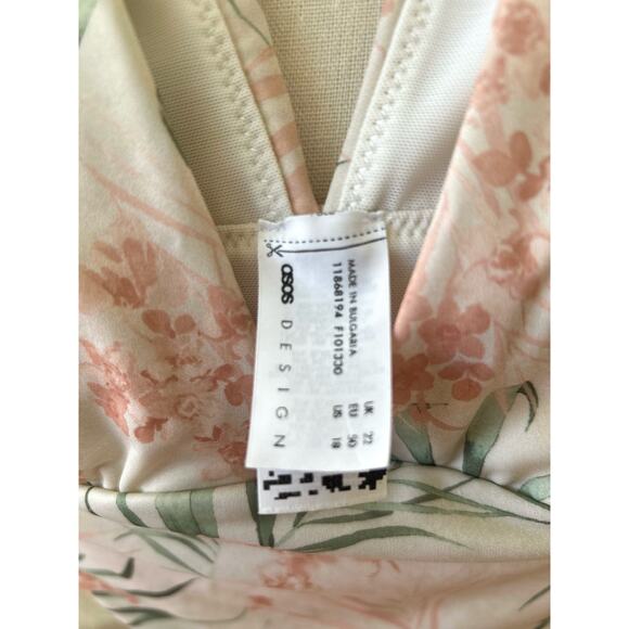 NWOT ASOS Plunge White Pink & Green Tropical Leaf Print Bathing Suit - Picture 3 of 7